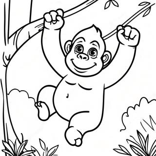 Playful Gorilla Swinging In Trees Coloring Page 1232-986