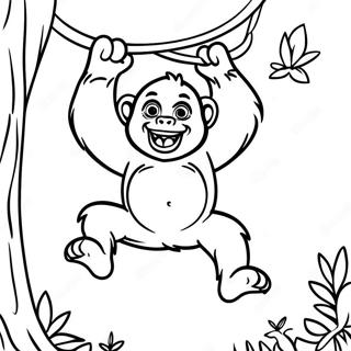 Playful Gorilla Swinging In Trees Coloring Page 1232-988