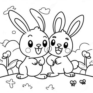 Happy Sunny Bunnies Playing Coloring Page 12428-10341