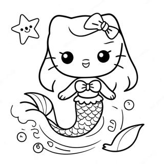 Cute Hello Kitty Mermaid With Starfish Coloring Page 13048-10841