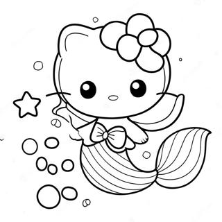 Cute Hello Kitty Mermaid With Starfish Coloring Page 13048-10843