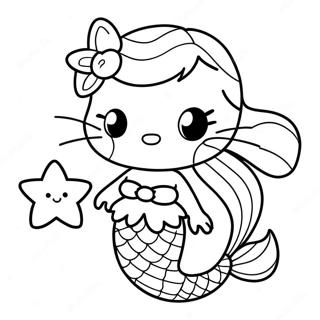 Cute Hello Kitty Mermaid With Starfish Coloring Page 13048-10844