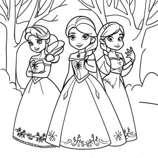 Frozen Princesses In Winter Wonderland Coloring Page 13058-10850