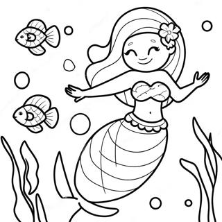 Realistic Mermaid With Colorful Fish Coloring Page 13498-11201