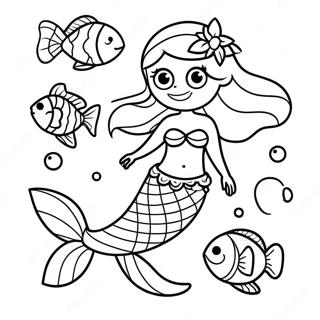 Realistic Mermaid With Colorful Fish Coloring Page 13498-11204