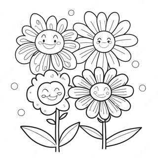 Cheerful Flowers Blooming Coloring Page 13799-11434