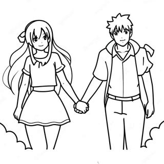 Adorable Anime Couple Holding Hands Coloring Page 14530-12018