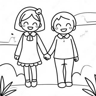 Adorable Anime Couple Holding Hands Coloring Page 14530-12019