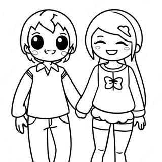 Adorable Anime Couple Holding Hands Coloring Page 14530-12020