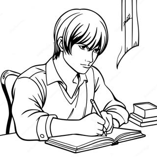 Light Yagami Writing In His Notebook Coloring Page 15100-12491