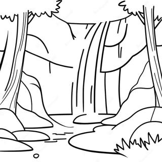 Majestic Waterfall In A Forest Coloring Page 15200-12737