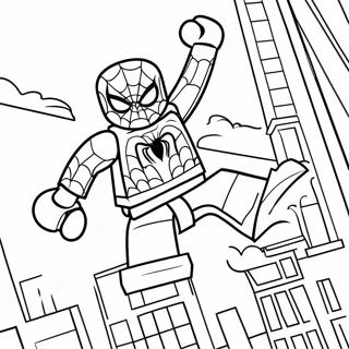 Lego Spiderman Swinging Through City Coloring Page 15260-12617