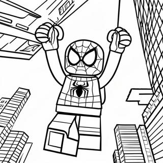 Lego Spiderman Swinging Through City Coloring Page 15260-12786