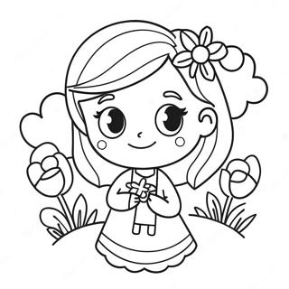 Adorable Girl With Flowers Coloring Page 1532-1225