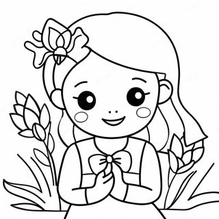 Adorable Girl With Flowers Coloring Page 1532-1227