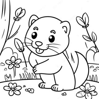 Playful Ferret In A Garden Coloring Page 15390-13033