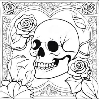 Gothic Love Skulls With Roses Coloring Page 16082-13577