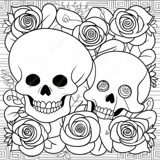 Gothic Love Skulls With Roses Coloring Page 16082-13578