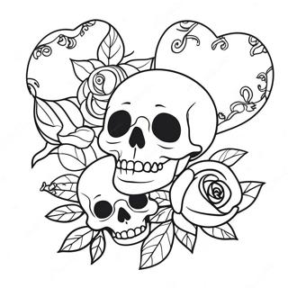 Gothic Love Skulls With Roses Coloring Page 16082-13579