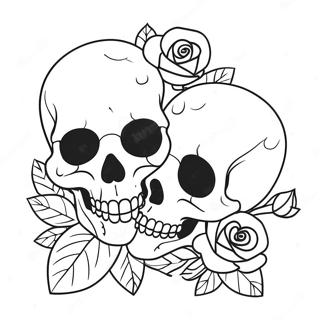 Gothic Love Skulls With Roses Coloring Page 16082-13580