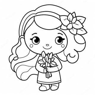 Cute Flower Girl With Bouquet Coloring Page 16102-13594