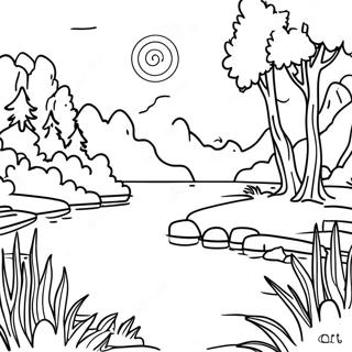 Serene Lakeside Landscape Coloring Page 16192-13667