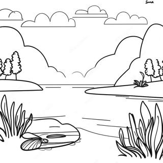 Serene Lakeside Landscape Coloring Page 16192-13668