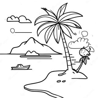 Tropical Island Sunset Coloring Page 16413-13834