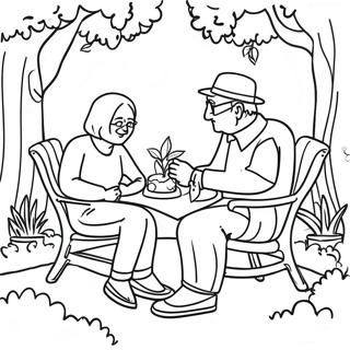 Seniors Relaxing Garden Coloring Page 1651-1319