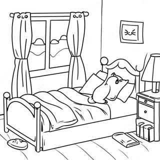 Cozy Bedroom With A Cat Coloring Page 16753-14105