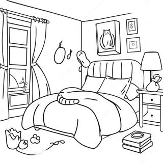 Cozy Bedroom With A Cat Coloring Page 16753-14106