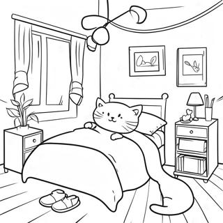 Cozy Bedroom With A Cat Coloring Page 16753-14107