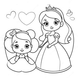 Cute Disney Princesses With Hearts Coloring Page 17014-14314