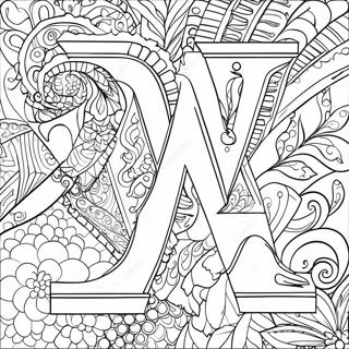 W Letter With Colorful Patterns Coloring Page 17134-14410