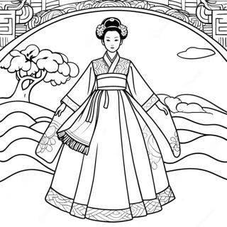 Traditional Korean Hanbok Coloring Page 17405-14620