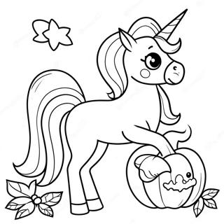 Sparkly Halloween Unicorn With Pumpkin Coloring Page 17475-14673