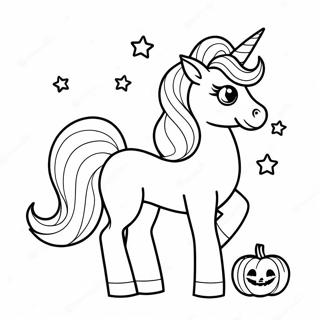 Sparkly Halloween Unicorn With Pumpkin Coloring Page 17475-14674