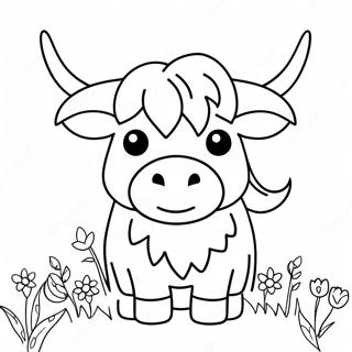 Cute Highland Cow With Flowers Coloring Page 17515-14705