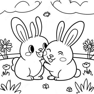 Happy Sunny Bunnies Playing In The Meadow Coloring Page 17736-14873