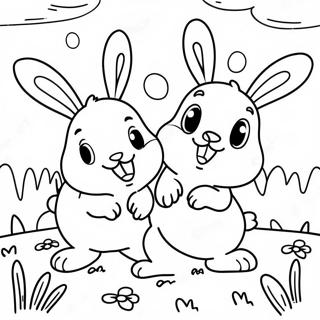 Happy Sunny Bunnies Playing In The Meadow Coloring Page 17736-14874