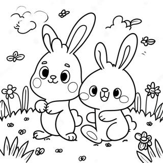 Happy Sunny Bunnies Playing In The Meadow Coloring Page 17736-14875