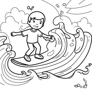 Kids Surfing On Colorful Waves Coloring Page 17766-14897