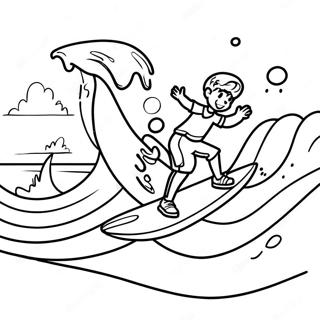 Kids Surfing On Colorful Waves Coloring Page 17766-14899