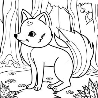 Mystical Nine Tailed Fox In Forest Coloring Page 18046-15123