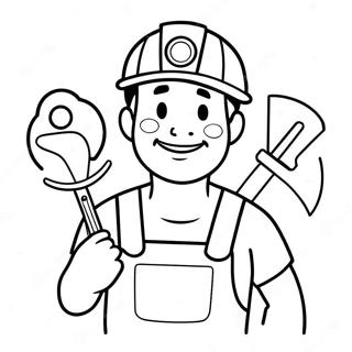 Happy Construction Worker With Tools Coloring Page 18456-15457