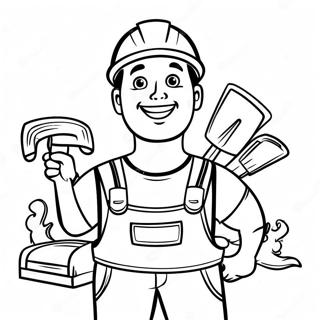 Happy Construction Worker With Tools Coloring Page 18456-15458