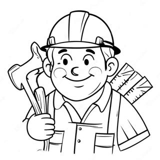 Happy Construction Worker With Tools Coloring Page 18456-15459