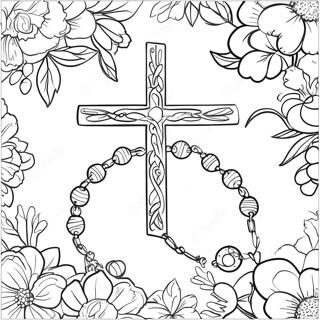 Beautiful Rosary With Flowers Coloring Page 18476-15474