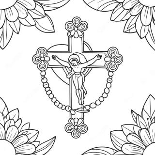 Beautiful Rosary With Flowers Coloring Page 18476-15475