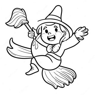 Spooky Witch Flying On A Broomstick Coloring Page 1862-1534